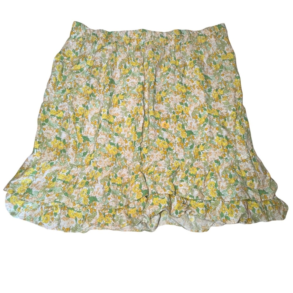 Rachel Zoe Women Yellow Green Floral Ruffle Mini Skirt Small New Viscose Boho‎